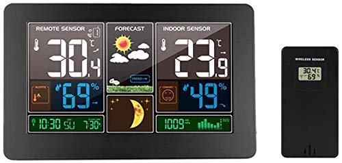 Wetterstation, wiederaufladbare Wetterstationen Drahtloses Hygrometer für Innen- und Außenthermometer mit Farbbildschirm, Wettervorhersage,