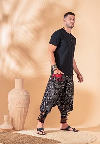 Image of The Veshti Company Hipie Harem Pants for Men Cotton Low Crotch Printed Baggy Bohemian Yoga Pajama Pant (Regular Fit)