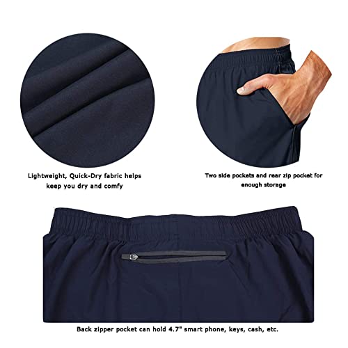 Image of EZRUN Men's 5 Inches Running Workout Shorts Quick Dry Lightweight Athletic Shorts with Liner Zipper Pockets