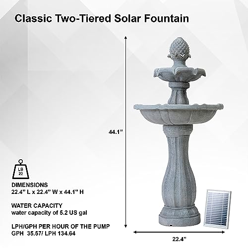 Image of XBrand 44'Inch Solar 2-Tier Outdoor Fountain with Panel and Pump, White