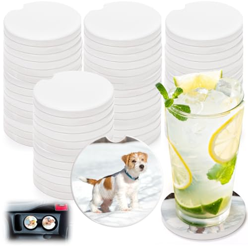 Eorbow Paquete de 24 posavasos de cerámica por sublimación para automóvil, portavasos con muesca para dedo para una fácil extracción, portavasos absorbentes para mantener el vehículo libre de bebidas