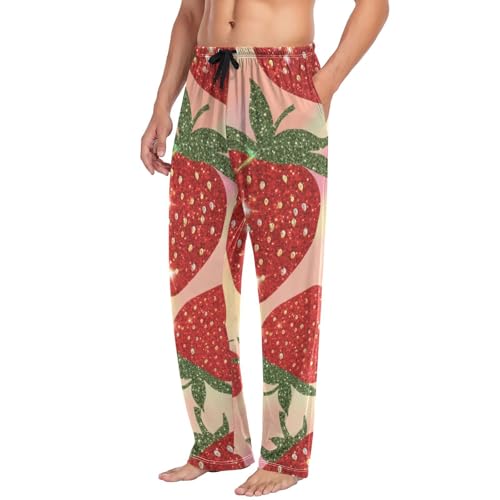 Men's Pajama Pants Glitter Print Strawberry Sleep Pajama Lounge Pant with Pockets, Elastic Waistband4