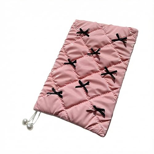 Funda for libro A5, bolsa acolchada hinchada for con cuaderno forrado, diario de cuero PU resistente al agua, conjunto lazo(Pink)