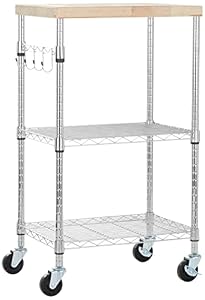 Amazonベーシック キッチンラック レンジ台 食器棚 キャスター付き 木材/クロム 53.34cm x 38.1cm x 93.22cm