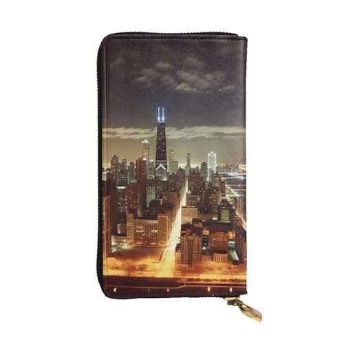 Chicago City Wallet for Men Women Long Purse Leather Clutch Large Business Handbag Travel Phone Holder Credit Card Holder Money Case with Zipper Leather Wallets Gift