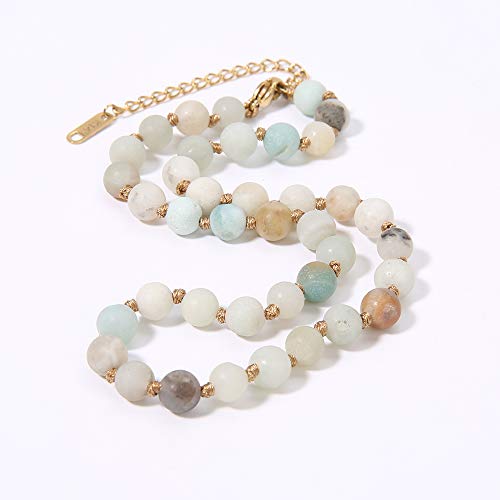 BALIBALI Semi Precious Stone Beaded Choker Necklace 14K Gold Plated Natural Stone Double Strand Necklace Layered Short Necklaces3