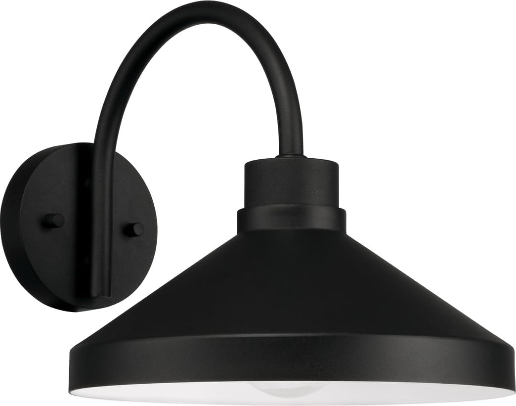 Capital Lighting 953511BK Lofton Modern Outdoor Wall Lantern Classic Barn Light with Metal Shade and White Interior, 1-Light 100 Watt, 11" H x 11" W, Black