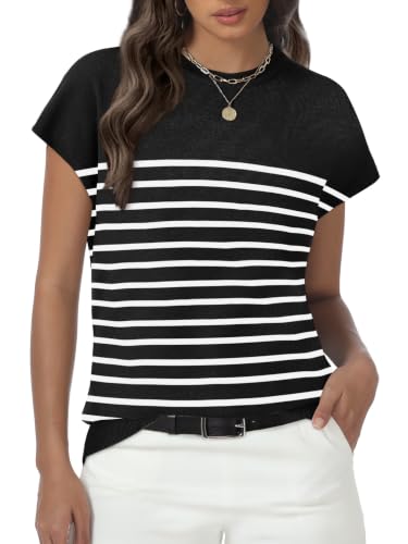 Image of Womens Tops Summer Sweaters Short Sleeve Shirts Dressy Casual Basic Casual Cap Sleeve Tops Beach Vacation Clothes