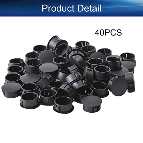 Image of Heyiarbeit 40pcs Hole Plugs 4 /5 inch / 20mm Nylon Plastic Round Snap in Type Locking Hole Tube Furniture Fencing Post Pipe Insert End Caps Black Tone