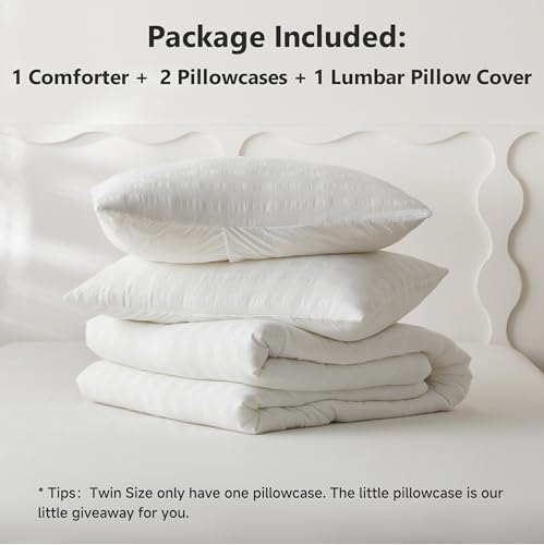 Image of Simple&Opulence 100% Cotton Waffle Weaving Comforter Set-3 Pieces Bedding Set(1 Comforter and 2 Pillowcases), Lightweight Soft Breathable Comforter Bed Sets for All Season(White, Queen)