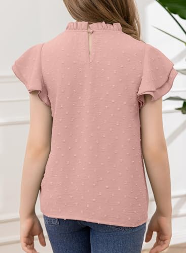 Image of bilbean Girls Elegant Polked Swiss Dot Long Sleeve Shirts Tops 6-15 Years