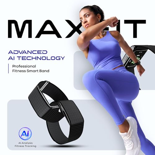 Image of Maxelon Maxfit 2.0 Fitness Smart Band with Upto 47 Days Battery | 170+ Sports Modes | 24 /7 Heart Rate, Stress,HRV Monitor | Supports 41 Languages | Screenless & Sleek | iOS /Android Support (Black)