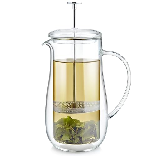 Teabloom Insulated Double-Walled Glass French Press – 100% Plastic-Free Tea & Coffee Press for Pure, Rich Flavor | 34 oz Precision Brewer | Connoisseur's Choice