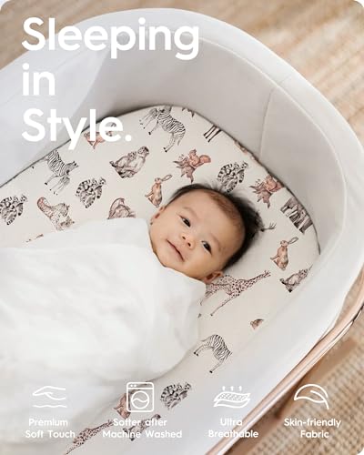 Image of Bassinet Sheets for Baby Boy Girl, TotBasic Buttery Soft Universal Bassinet Fitted Sheet, Compatible with Halo, Mika Micky, Baby Delight, Dream On Me, Maxi COSI and More Bassinet Mattress(Ocean&Zoo)