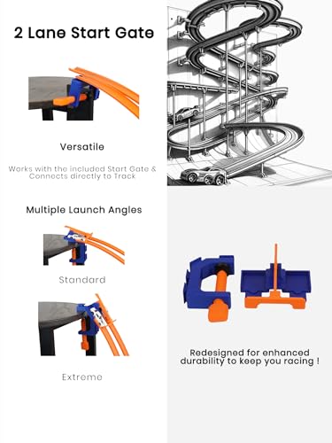 clamp with 2 lane starter gate compatible with hot wheels cars and track blueorange