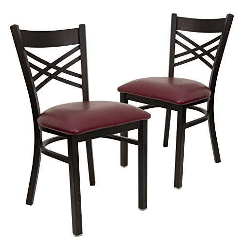 Image of Flash Furniture 2 Pack HERCULES Series Black ''X'' Back Metal Restaurant Chair - Burgundy Vinyl Seat
