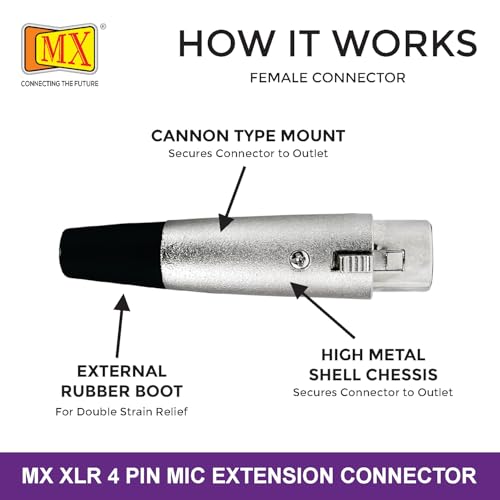 Image of MX 3 Pin XLR Microphone pin Pure Copper Nickel Plated for High Conductivity microphone (4 Pin Female XLR, Pack of 2, Female Connector)