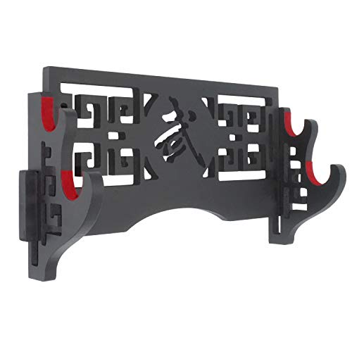 Eforlife 2-Tier Sword Holder Wall Mount Samurai Sword Display Stand Hanger Hollow Out Pattern for Katana Wakizashi and Standard Swords (Red Velvet - Bushido)