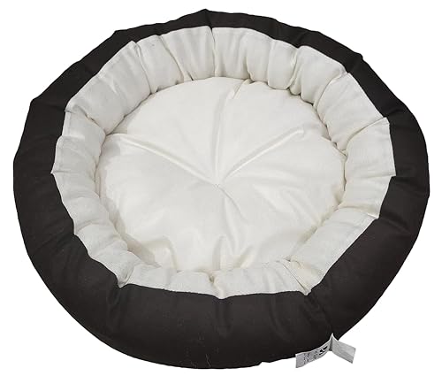 Image of Medium Size Dog Bed for Puppies, Kitten and Cat, Velvet Fabric Dual Color Cream-Brown Anti-Skid Bottom Washable Export Quality Pet Bed