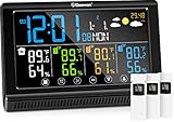 Geevon Weather Stations Wireless Indoor Outdoor Multiple Sensors, Color Display Digital Weather Thermometer with Atomic Clock, Barometer, USB Charge and Adjustable Backlight