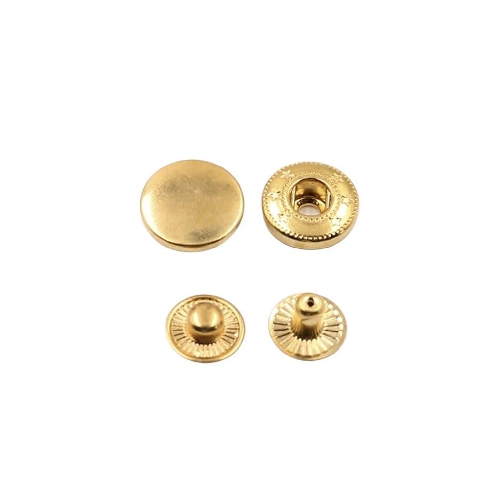 Sunrrafck Gold 10Set Metal Brass Press Studs Sewing Button Snap Fasteners Leather Craft Clothes Bags Garment(,12Mm)