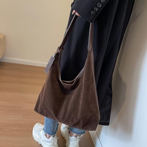 Slouchy Hobo Bag for Women, Faux Suede Shoulder Bag, Vintage Brown Purse for Fall Winter3