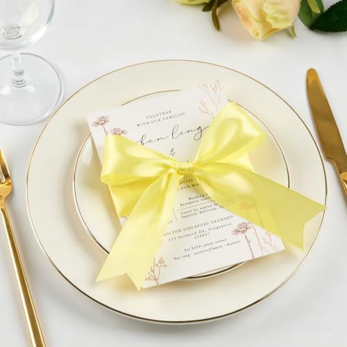 Image of Mauproy 1-1 /2 Inch Wide Baby Maize Satin Ribbon, 50 Yards Light Yellow Solid Polyester Fabric Ribbon for Roses Making, Gift Wrapping, Flower Bouquets, Wedding Decorations, Handmade Crafts