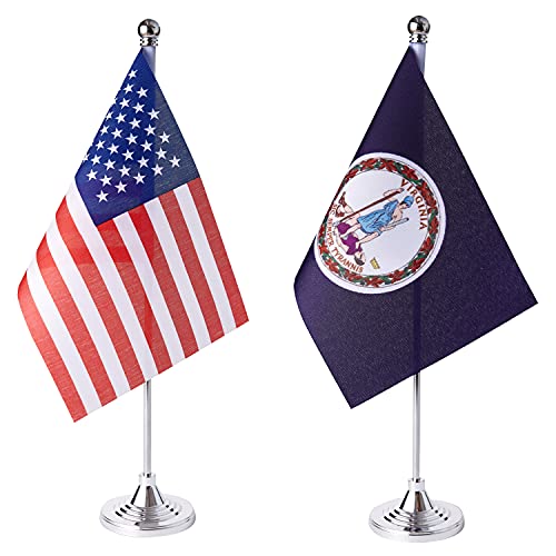 ZXvZYT 2 Pack American US Virginia flag USA Virginia VA State table flag,Small Mini United States Desk Flags With Stand Base,for U.S. States Party Events Celebration Decorations Supplies by ZXvZYT - Used condition - US$9.97