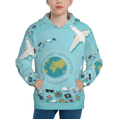 Travelling on Airplane Kid Hoodies Boys Sweatshirts Girls Pullover with Pocket