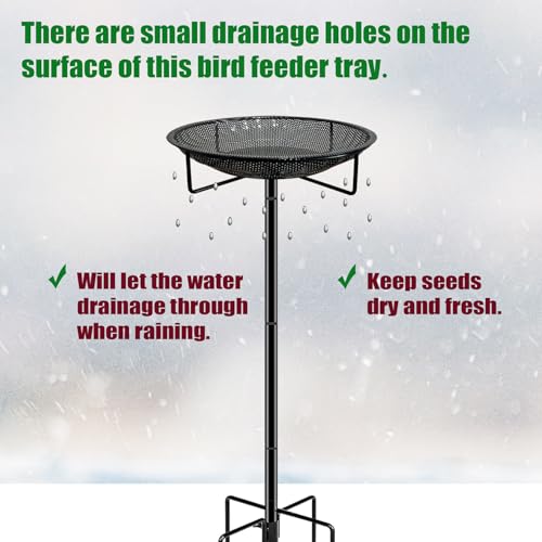 Standing Bird Feeder Tray,11.8" Stainless Steel Large Platform Bird Feeder Mesh Seed Tray with Adjustable Heavy Duty Stand Birds Feeder Pole for Outside Wild Birds in Garden Backyard - Image 5