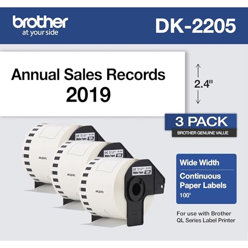 Image of Brother Genuine, DK-22053PK Continuous Paper Label Roll, Cut-to-Length Label, 2.4 inch x 100 Feet, (3) Rolls Per Box, White (DK22053PK)