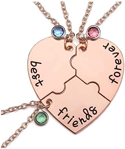 JSDDE Alloy Rhinestone Best Friends Forever and Ever BFF Necklace Engraved Puzzle Friendship Pendant Necklaces
