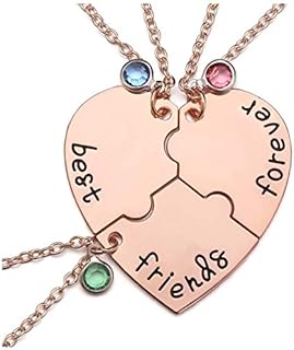 JSDDE Alloy Rhinestone Best Friends Forever and Ever BFF Necklace Engraved Puzzle Friendship Pendant Necklaces
