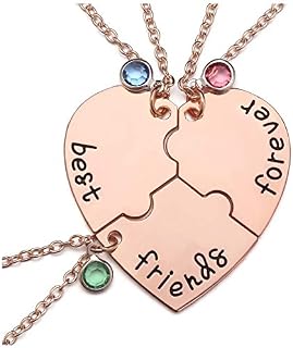 Top Plaza 3 Best Friends Forever and Ever Necklaces Set Rose Gold Heart