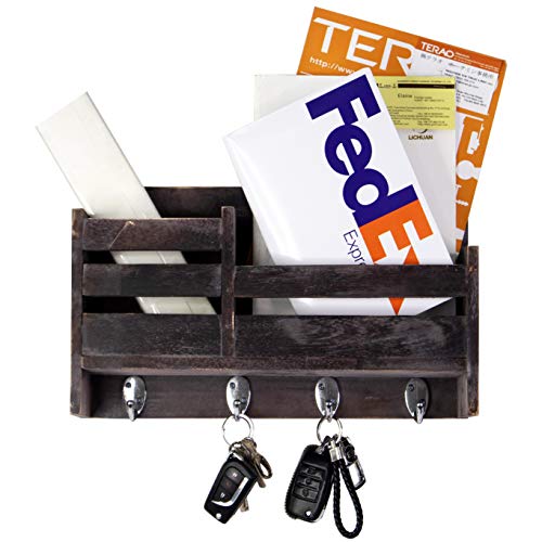 Organizador rústico de madera para colgar en la pared,para correo,llavero,ganchos para colgar correas,perchero,almacenamiento de cartas y periódicos,estante flotante para decoración rústica del hogar