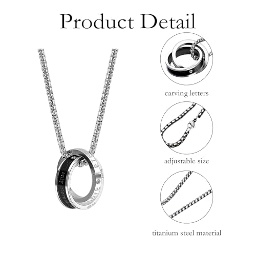 Image of Silver Chain For Man, Anti Tarnish Double-Ring Pendant Necklace, Stylish Accessories For Men, Locket For Men Stylish Suitable For Gift For Valentine'S Day And Anniversaries, Length 60cm
