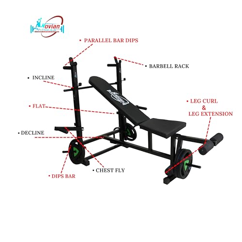 Image of 8-in-1 Multipurpose Adjustable Weight Bench, Incline /Decline /Flat Bench with Leg Extension, Butterfly, Dips Station, Multi Bench, Home Workout Fitness Bench (Full Black)