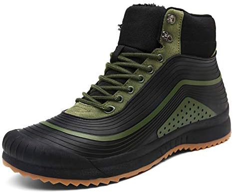 ulogu Men's Snow Boots Waterproof Fur Lined Booties Non-Slip Lightweight Winter Shoes, Green/Black, 7.5 M US