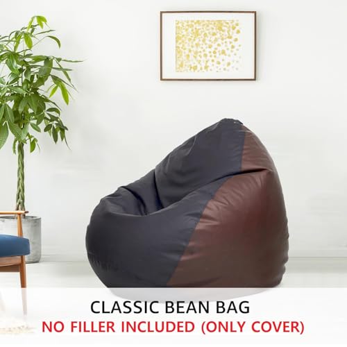 Image of Amazon Brand - Solimo 5XL Bean Bag Cover Without Beans, Faux Leather Classic Bean Bags Cover with Handle & Zipper, Bean Bag Cover for Living Room & Bedroom, 6 Months Warranty (Black & Brown)