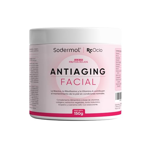 RcOcio-Sodermol Antiaging Facial con Colágeno Verisol®, Ácido Hialurónico y Coenzima Q10 – Fórmula Antiedad para Piel Firme, Hidratada y Luminosa – Sabor Frutos Rojos – 150 g