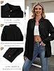 CMTOP Women Blouses Casual Long Sleeve Button Down Shirts V Neck Cotton Plain Oversized Shirt Tops Elegant Loose Fit Basic Tunic T Shirts (Black, L) #3
