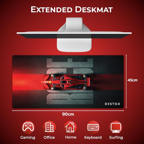 Image of BESTOR Extended Gaming Mouse Pad 90x45cm Large Deskmat - Ultra Smooth Speed Surface with Stitched Edges, Anti-Slip Rubber Base, Non-Slip Keyboard & Mouse Mat for Gaming, Office & Professional Setup