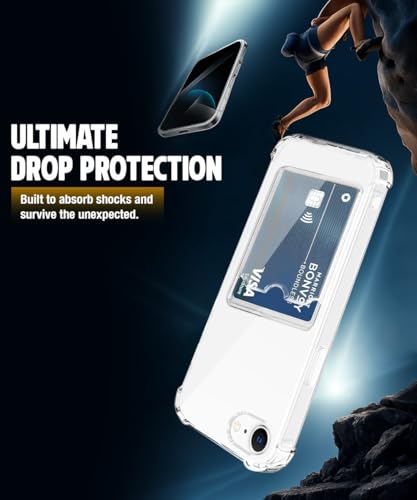 Image of WOW IMAGINE Transparent Back Cover Case for iPhone 16e | iPhone 17e | Flexible Built-in Slim Card Pockets Wallet | 360 Camera Protection TPU | Soft Silicone Mobile Cover - Transparent