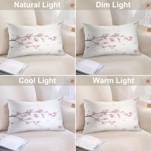 Batmerry Pink Floral Throw Pillow Covers,Pink Branch of Cherry Blossom Flowers Decorative Pillow Covers Digital Printing Blended Fabric for Couch Sofa Bed Invisible Zipper 12X20 in - image 6