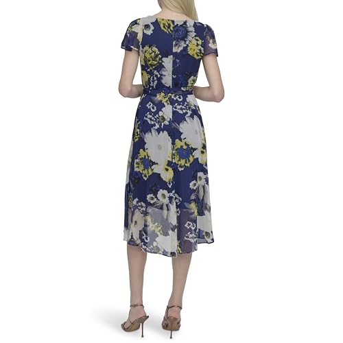 Image of DKNY Women's Flutter Sleeve Surplice Tie Fit & Flare Midi Dress