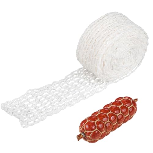 HJZHII Schinkennetz Weiß 3 Meters Rollbratennetz Baumwollfaden 18 Löcher Fleischnetz zum Räuchern Elastisches Rouladennetz Bratennetz Kochzubehör zum Aufbewahren Backen Kochen Schinken Fleischwurst