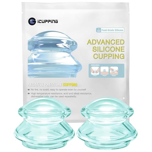 Image of ICUPPING 2 Medium Green Silicone Cupping Cups for Body Massage Set | 2 medium green silicone cupping cups for body sculpt massage, cellulite care, fascia release, and home self-care.