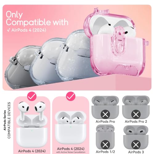 Image of for AirPods 4 Case 2024 with Safety Lock,Clear Pink | Clear Case with Phone Stand & Cleaner Kit,Cute Floral Chain for Women Girls,Soft TPU Protective Cover,Shockproof