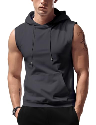 Image of Babioboa Men's Workout Hooded Tank Tops Sleeveless Gym Hoodies Bodybuilding Muscle Cut Off T-Shirts