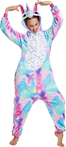 Adult Onesie Pajamas for Women Unicorn Christmas Halloween Cosplay Onesies Fleece Cartoon Animal Costume (L(Height 66-70 Inch), A Color)